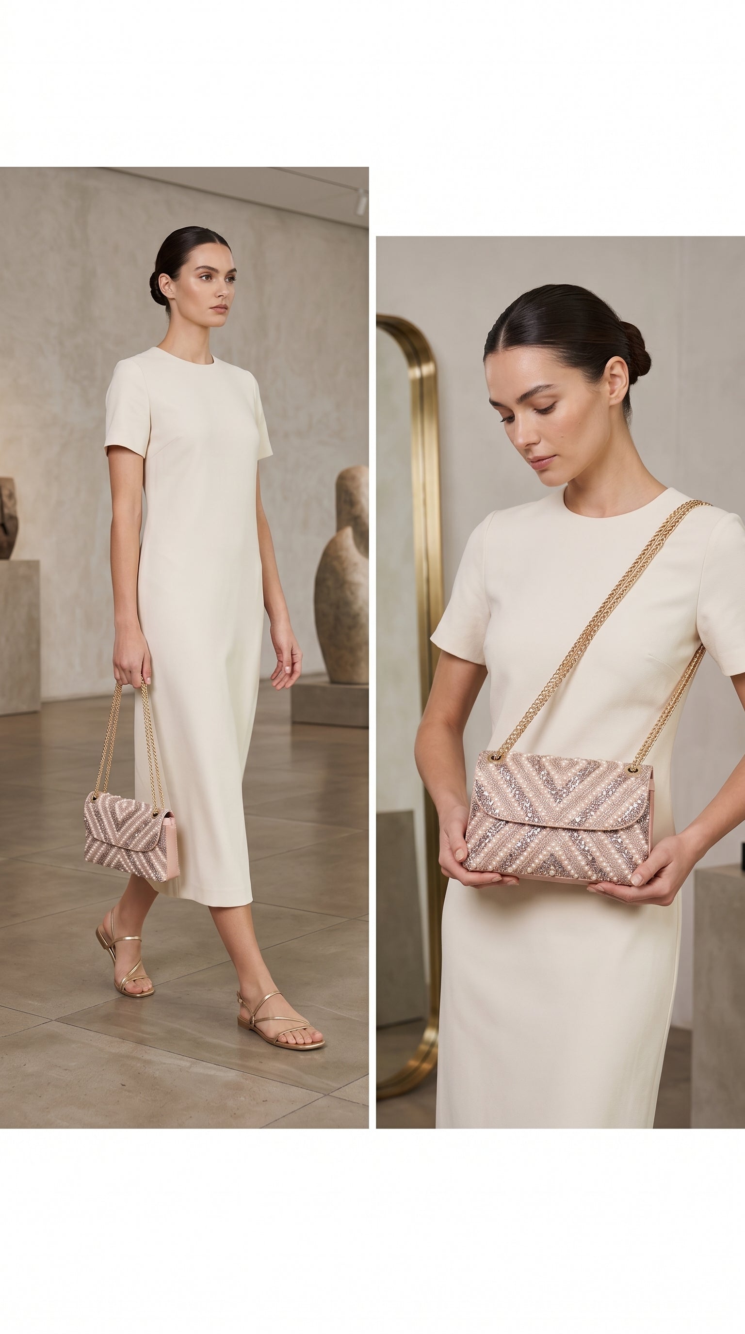 Rose Gold Pearl & Shimmer Chevron Sling Bag