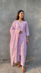 Lavender Paisley Cotton Printed Kurta Set