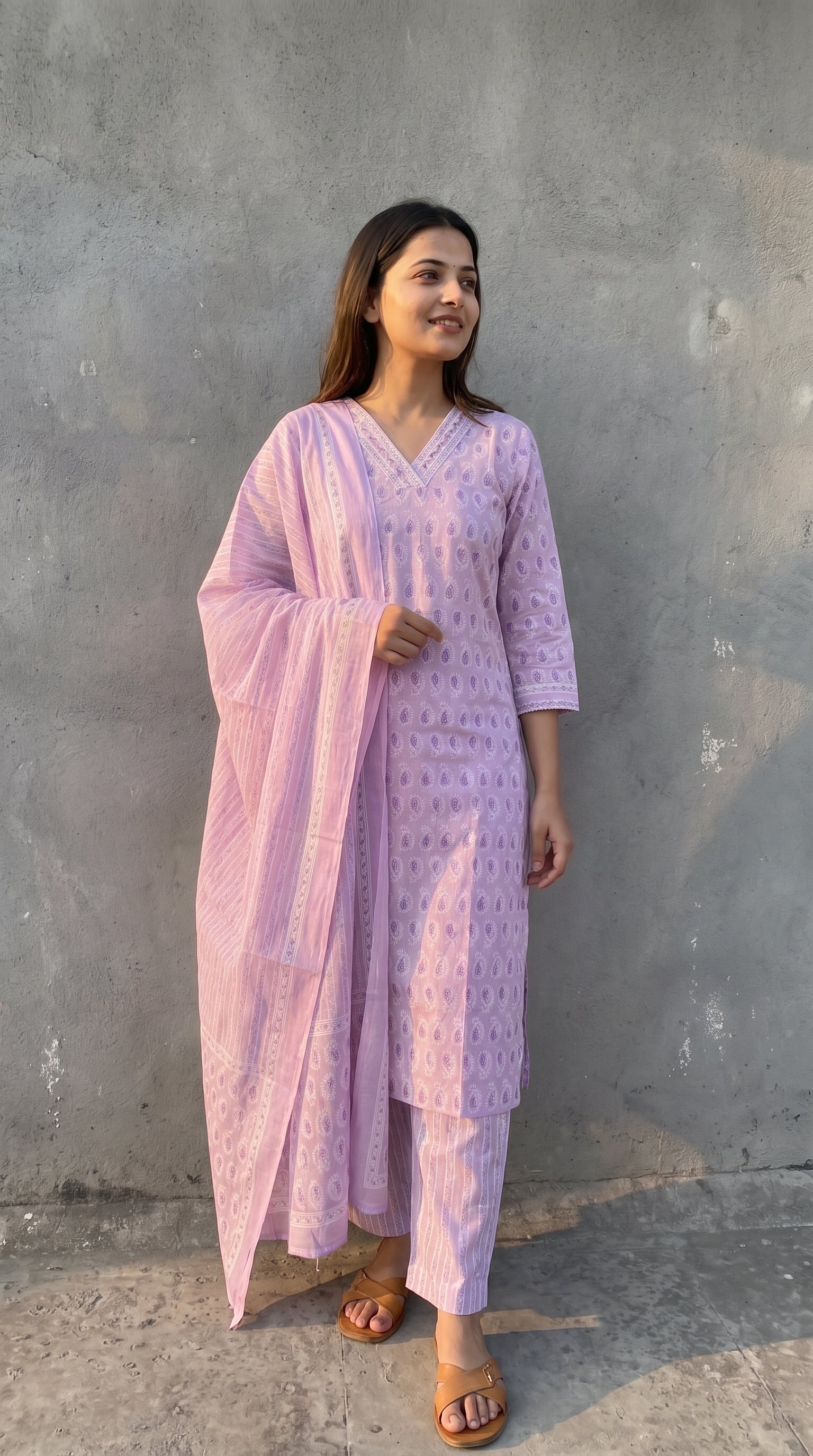 Lavender Paisley Cotton Printed Kurta Set