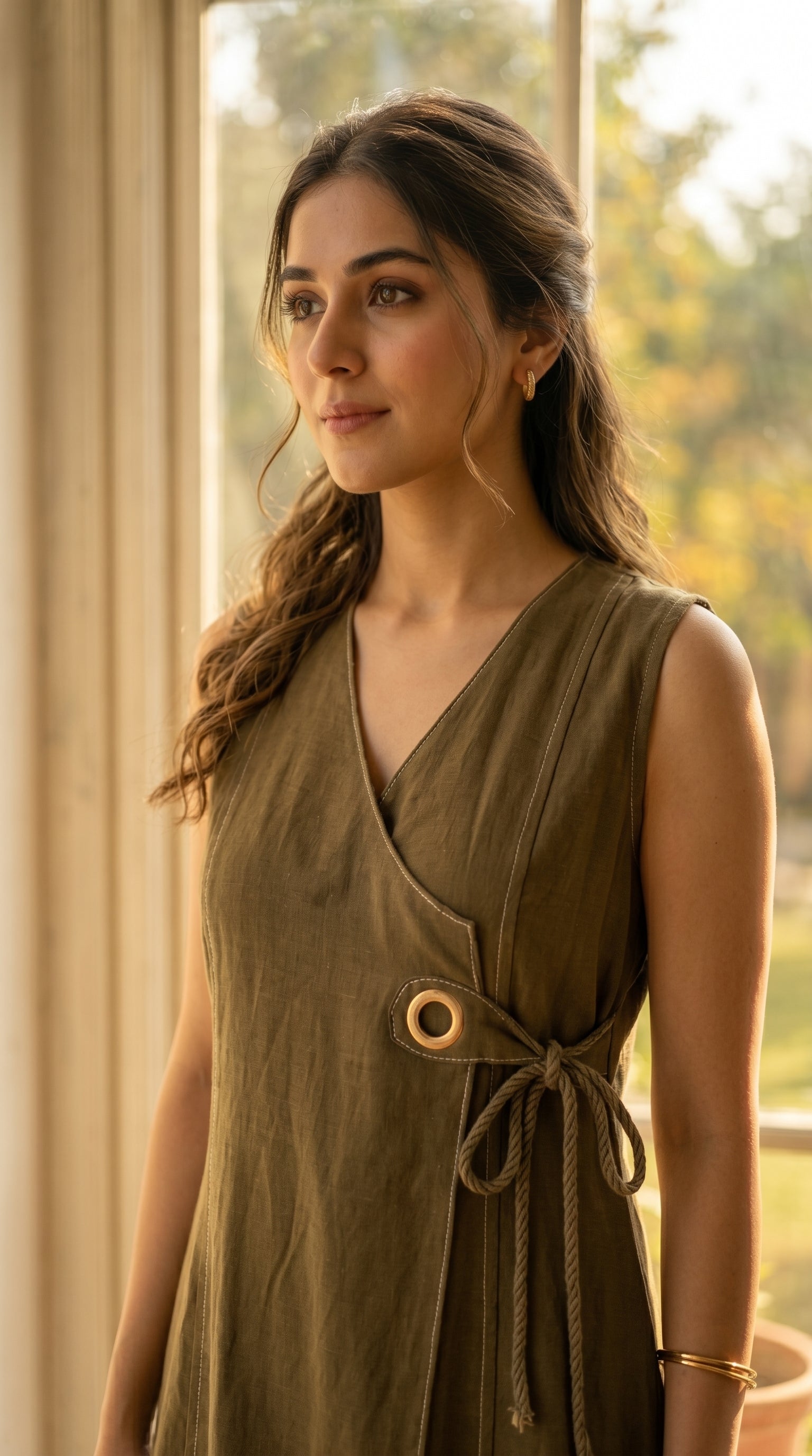 Olive Wrap-Style Linen Co-ord Set