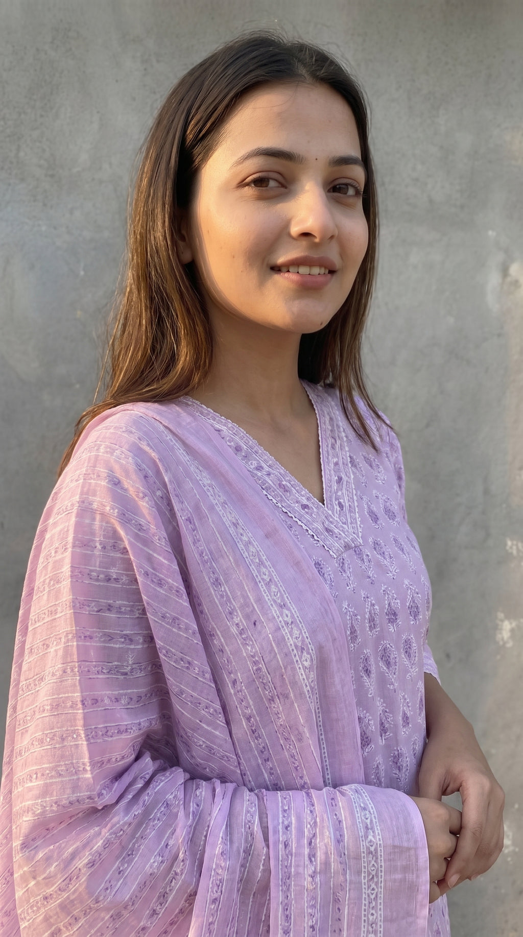 Lavender Paisley Cotton Printed Kurta Set