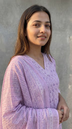 Lavender Paisley Cotton Printed Kurta Set