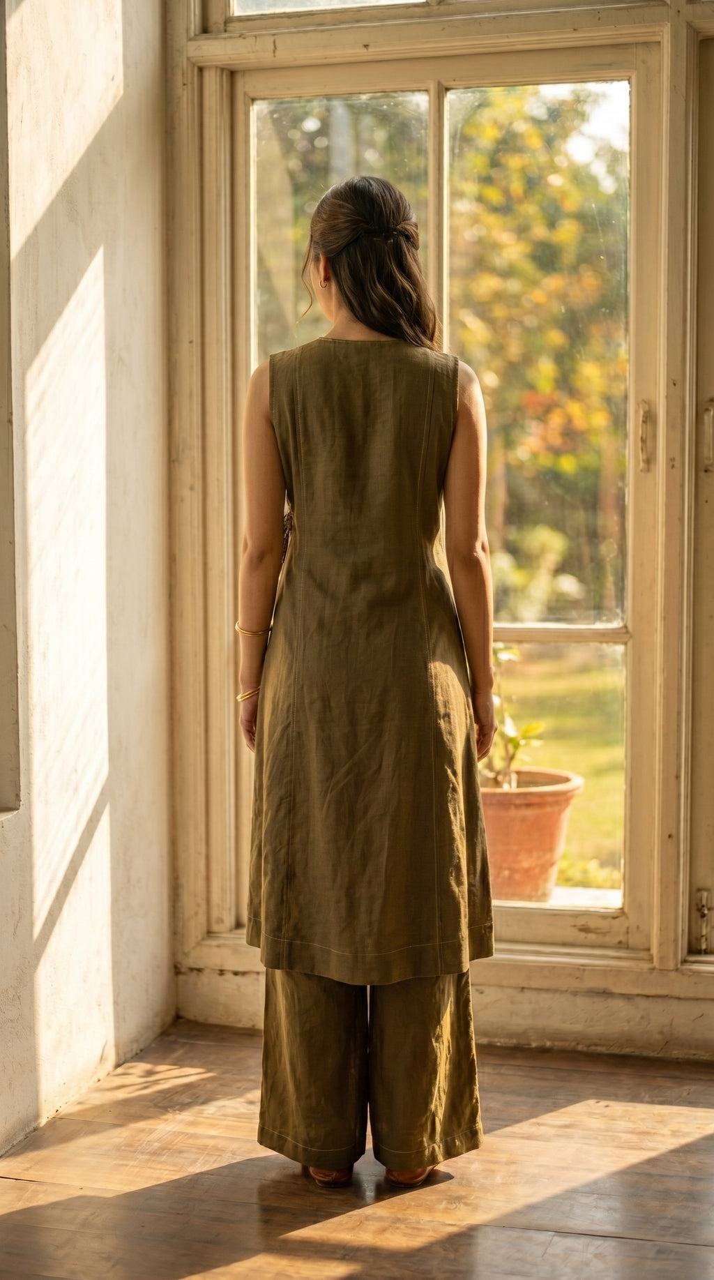 Olive Wrap-Style Linen Co-ord Set