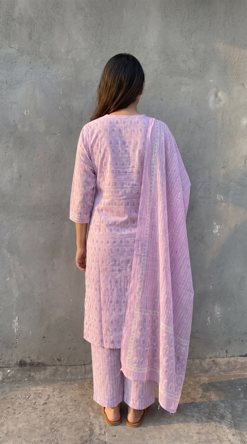 Lavender Paisley Cotton Printed Kurta Set