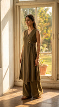 Olive Wrap-Style Linen Co-ord Set