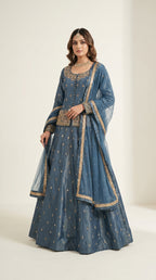 Ice Blue Silk Handwork Lehnga Shirt Set
