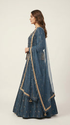 Ice Blue Silk Handwork Lehnga Shirt Set