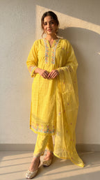 Gulbahaar Sunshine Yellow Schiffli Cotton Kurta Set