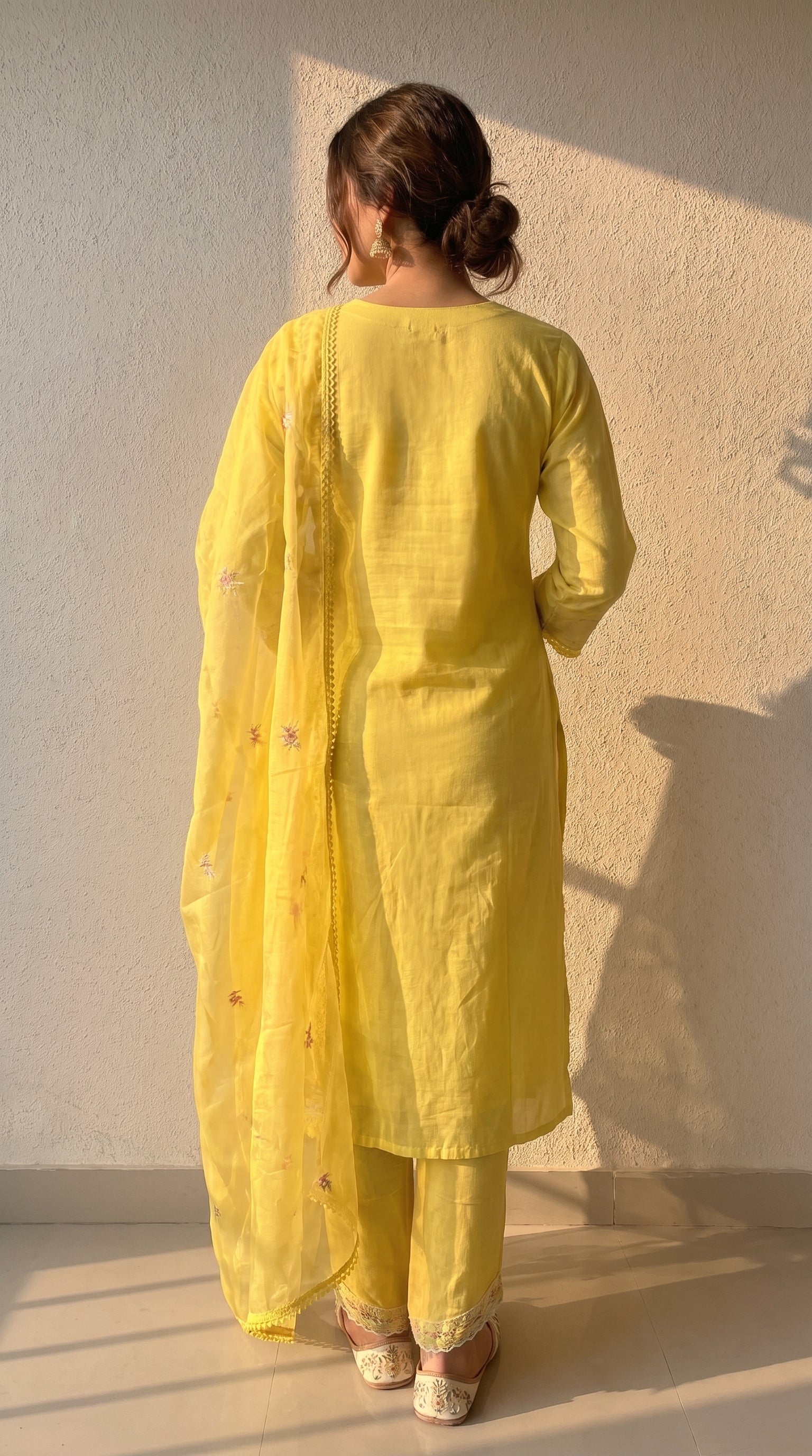Gulbahaar Sunshine Yellow Schiffli Cotton Kurta Set