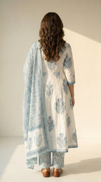 Ethereal Floral Bloom Cotton Anarkali Kurta Set