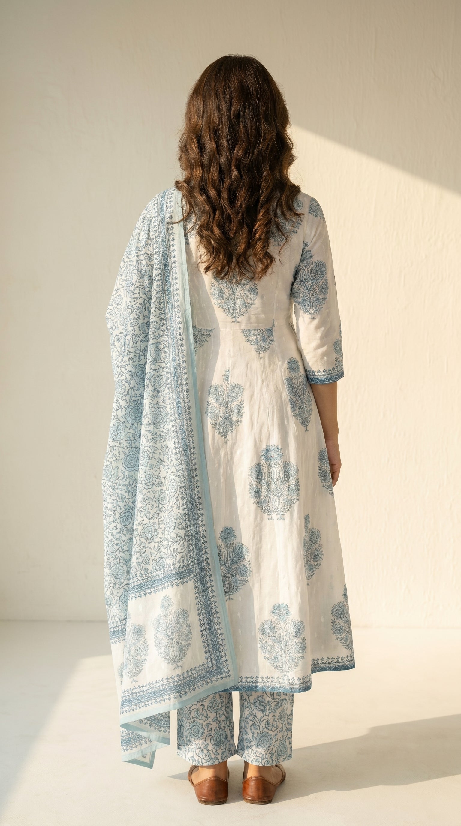 Ethereal Floral Bloom Cotton Anarkali Kurta Set