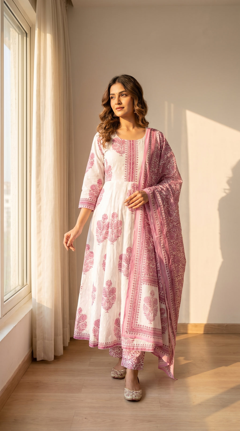 Ethereal Floral Bloom Cotton Anarkali Kurta Set