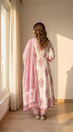 Ethereal Floral Bloom Cotton Anarkali Kurta Set