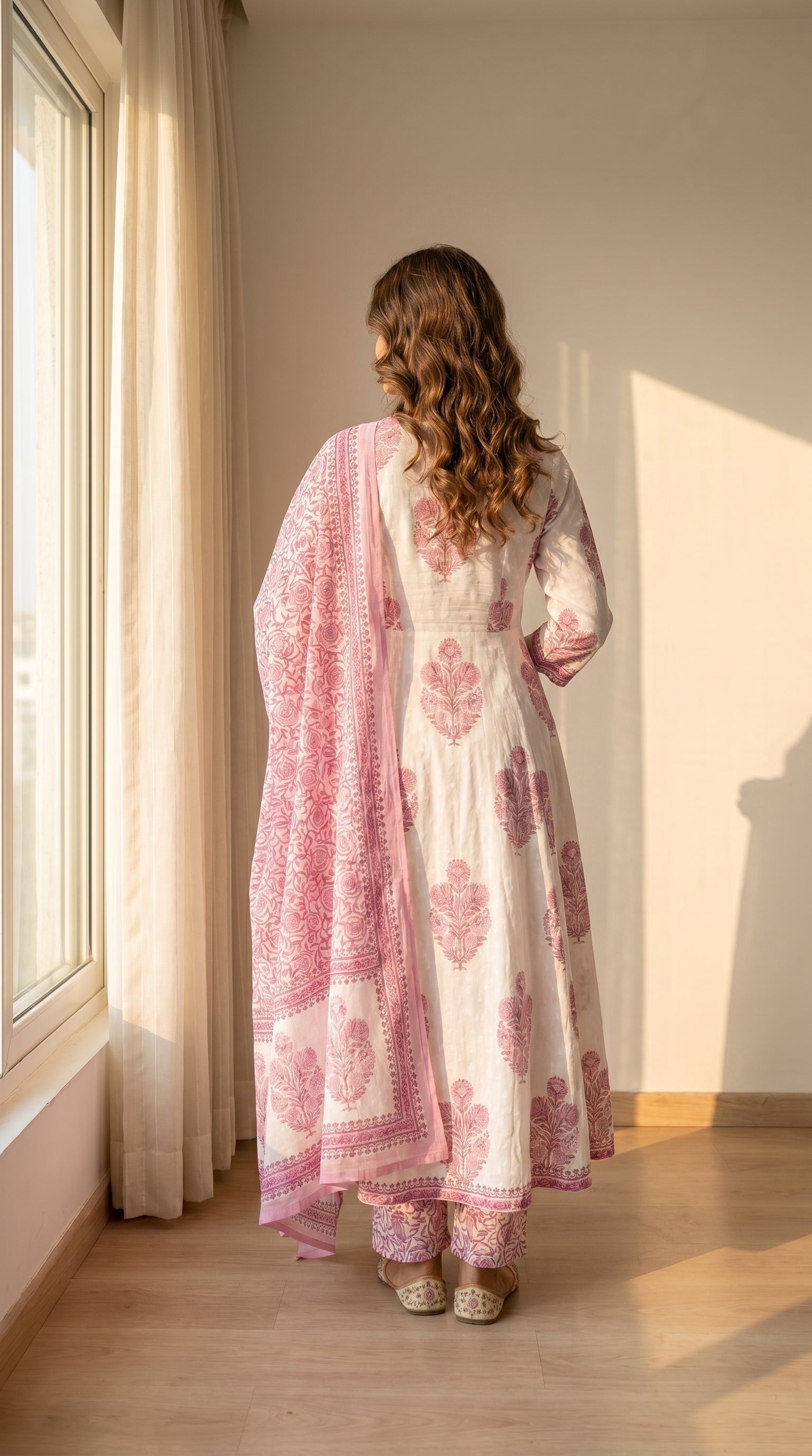 Ethereal Floral Bloom Cotton Anarkali Kurta Set