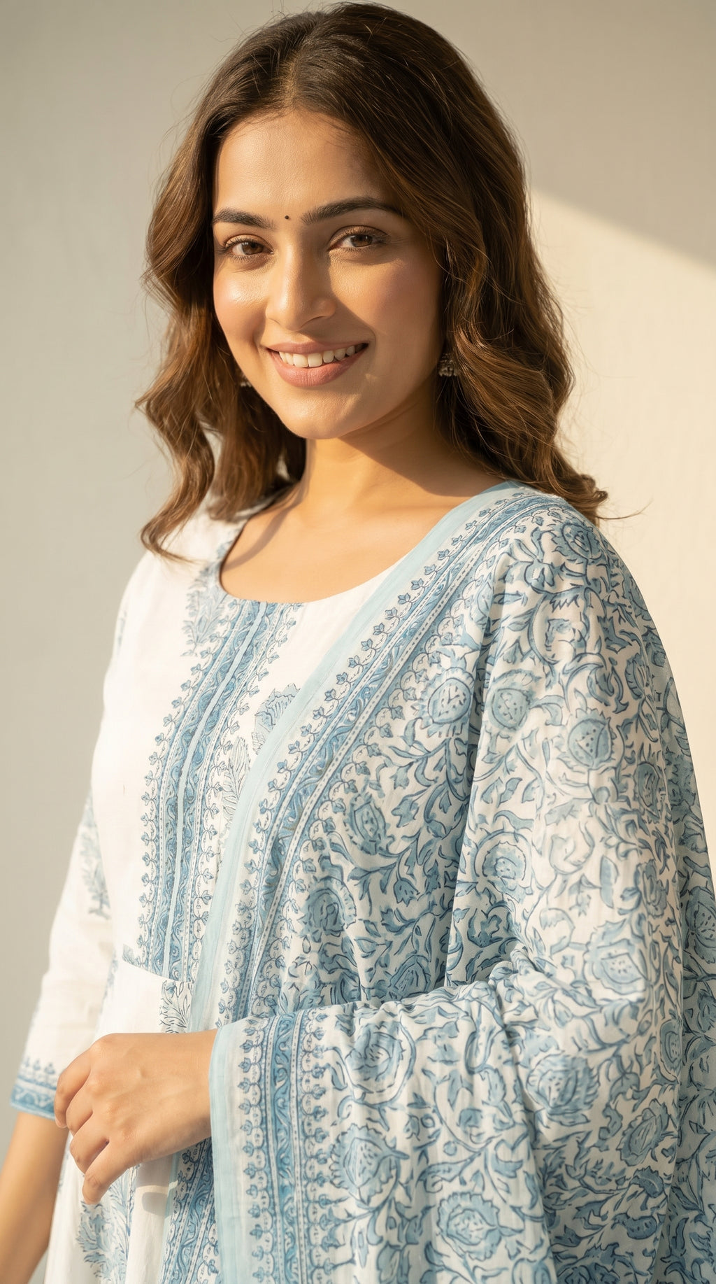 Ethereal Floral Bloom Cotton Anarkali Kurta Set