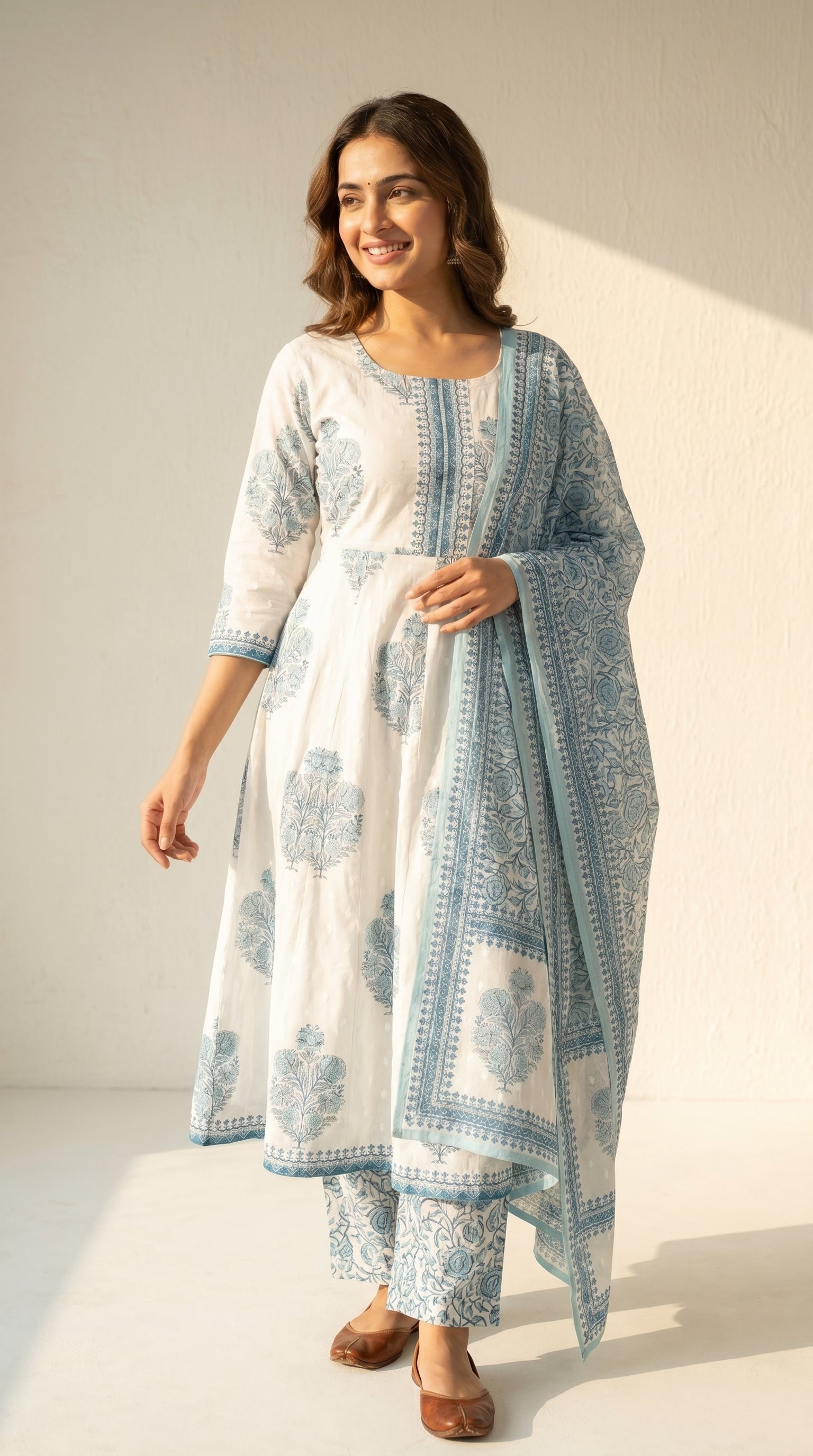 Ethereal Floral Bloom Cotton Anarkali Kurta Set