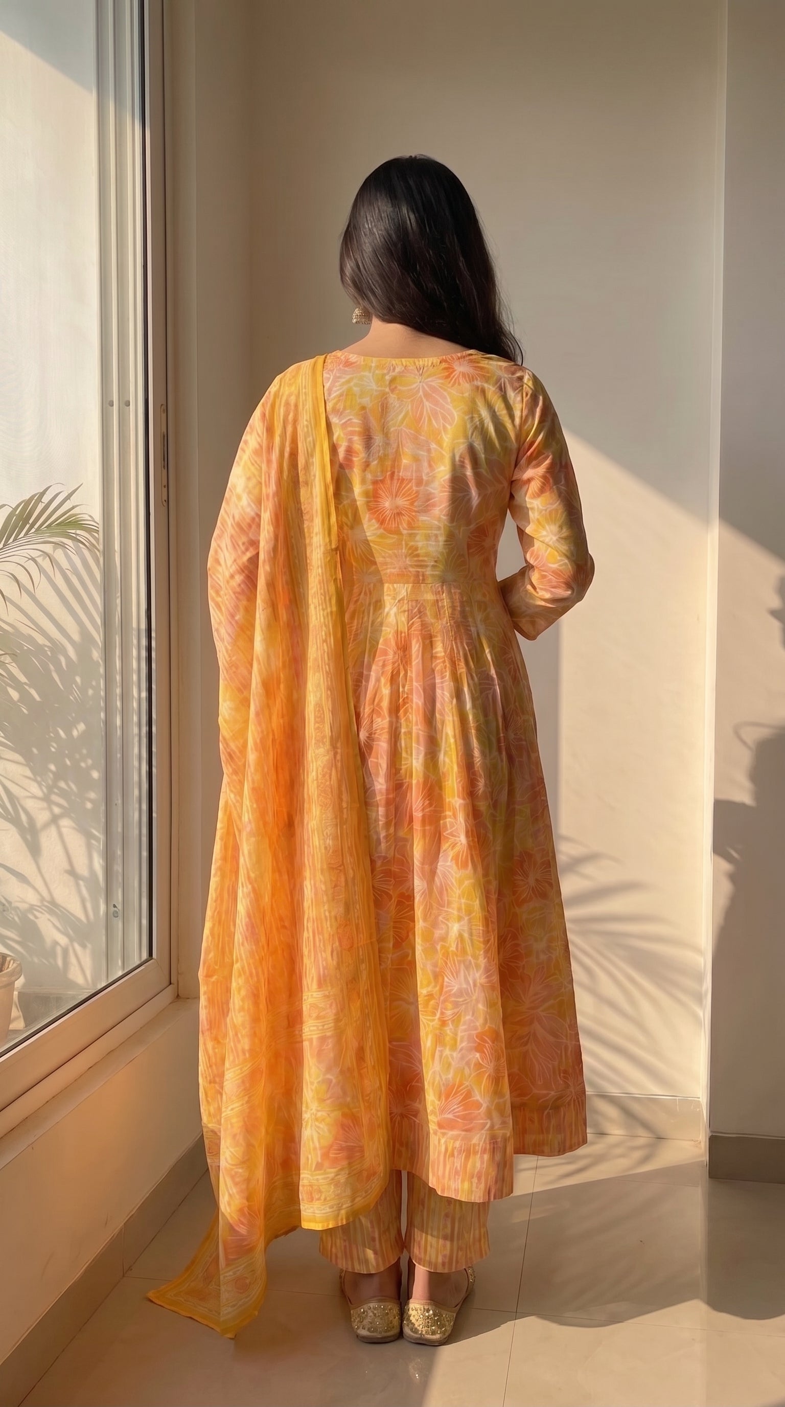 Sunaira Peach Floral Cotton Kurta Set