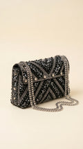 Midnight Noir Embellished Chevron Sling Bag