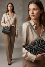 Midnight Noir Embellished Chevron Sling Bag