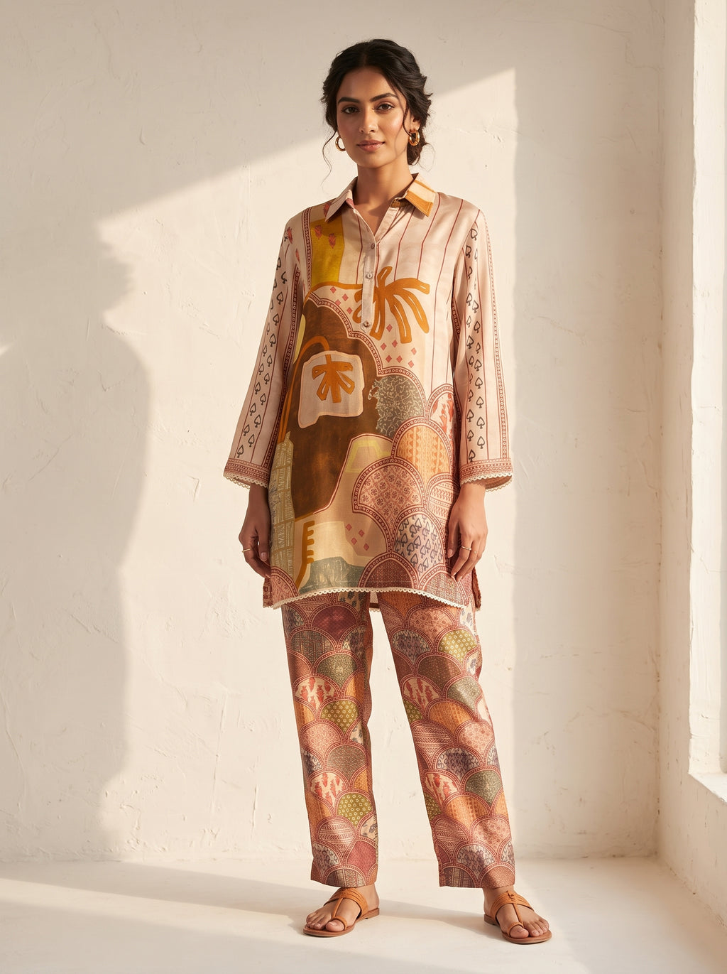 Aveline Sand Beige Satin Co-ord Set