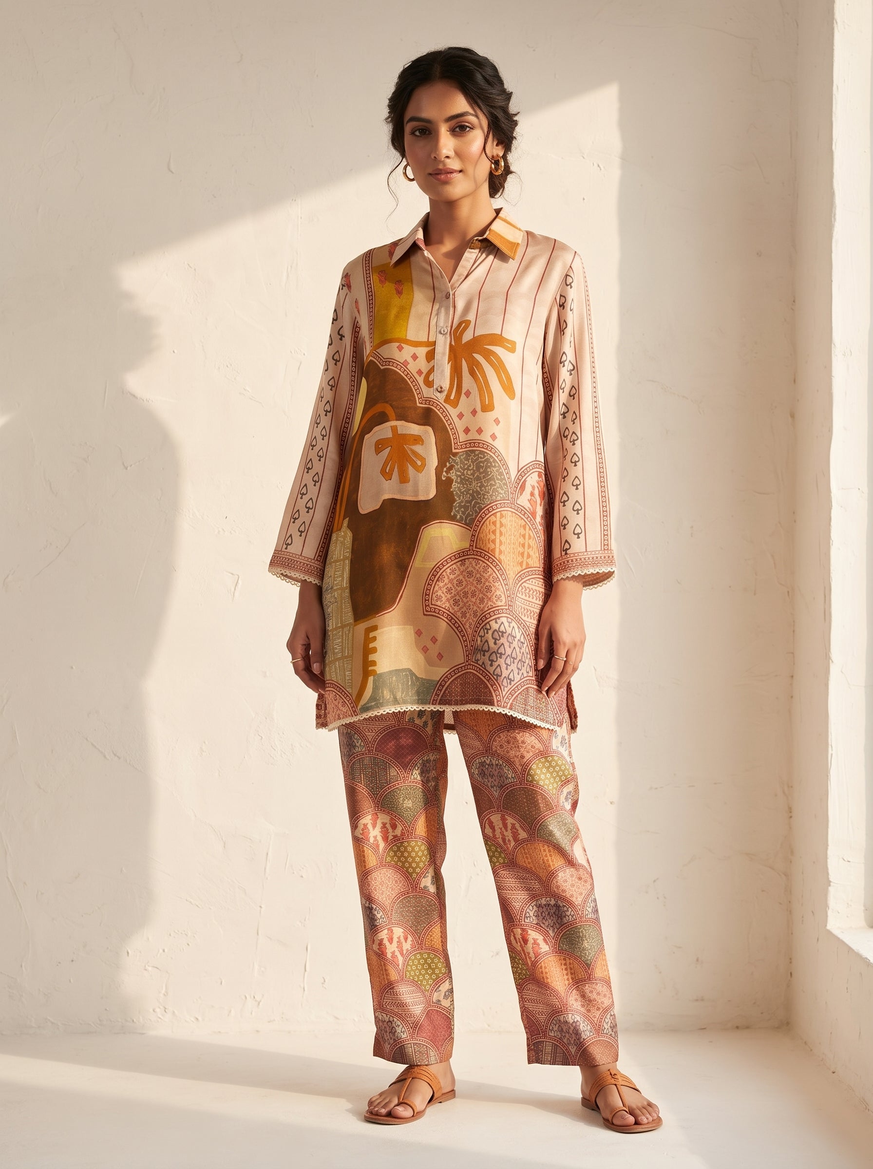 Aveline Sand Beige Satin Co-ord Set