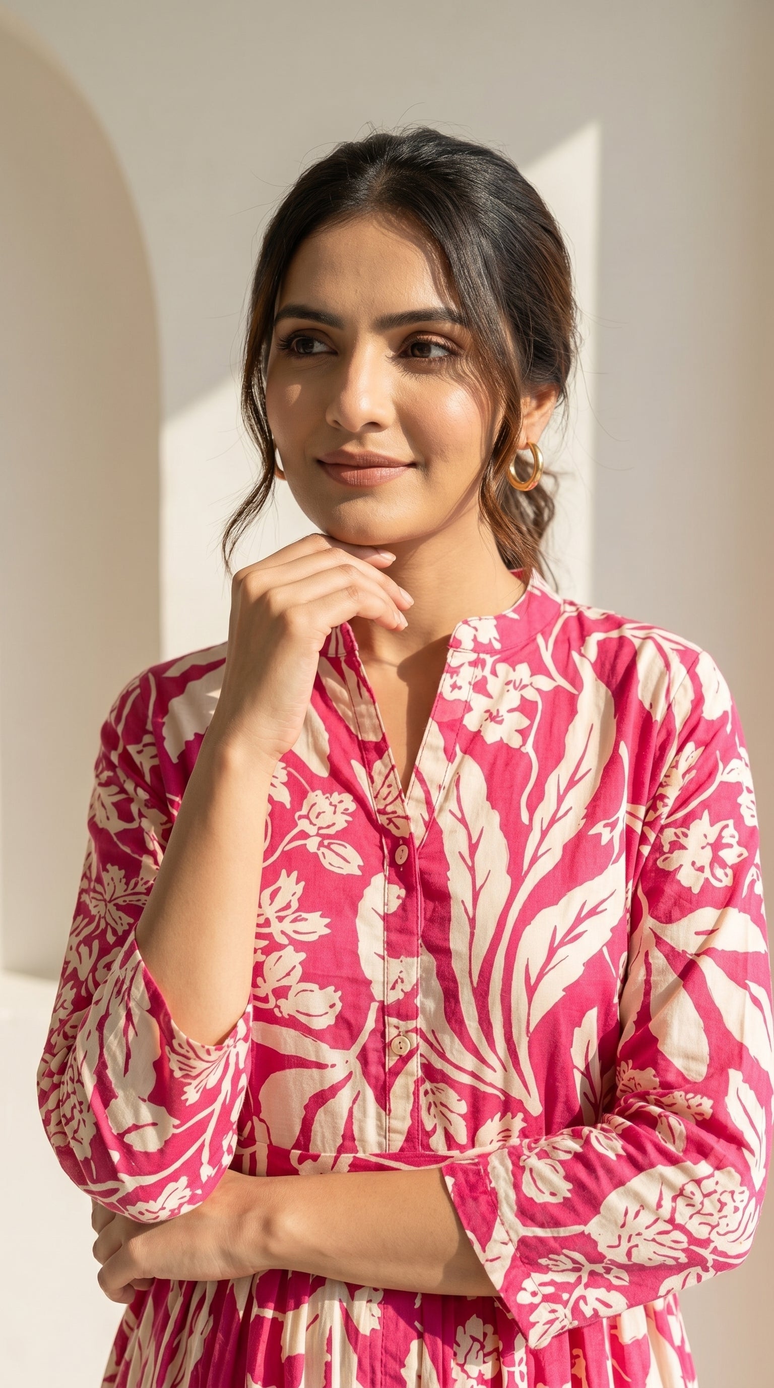 Fuchsia Floral Tiered Cotton Dress