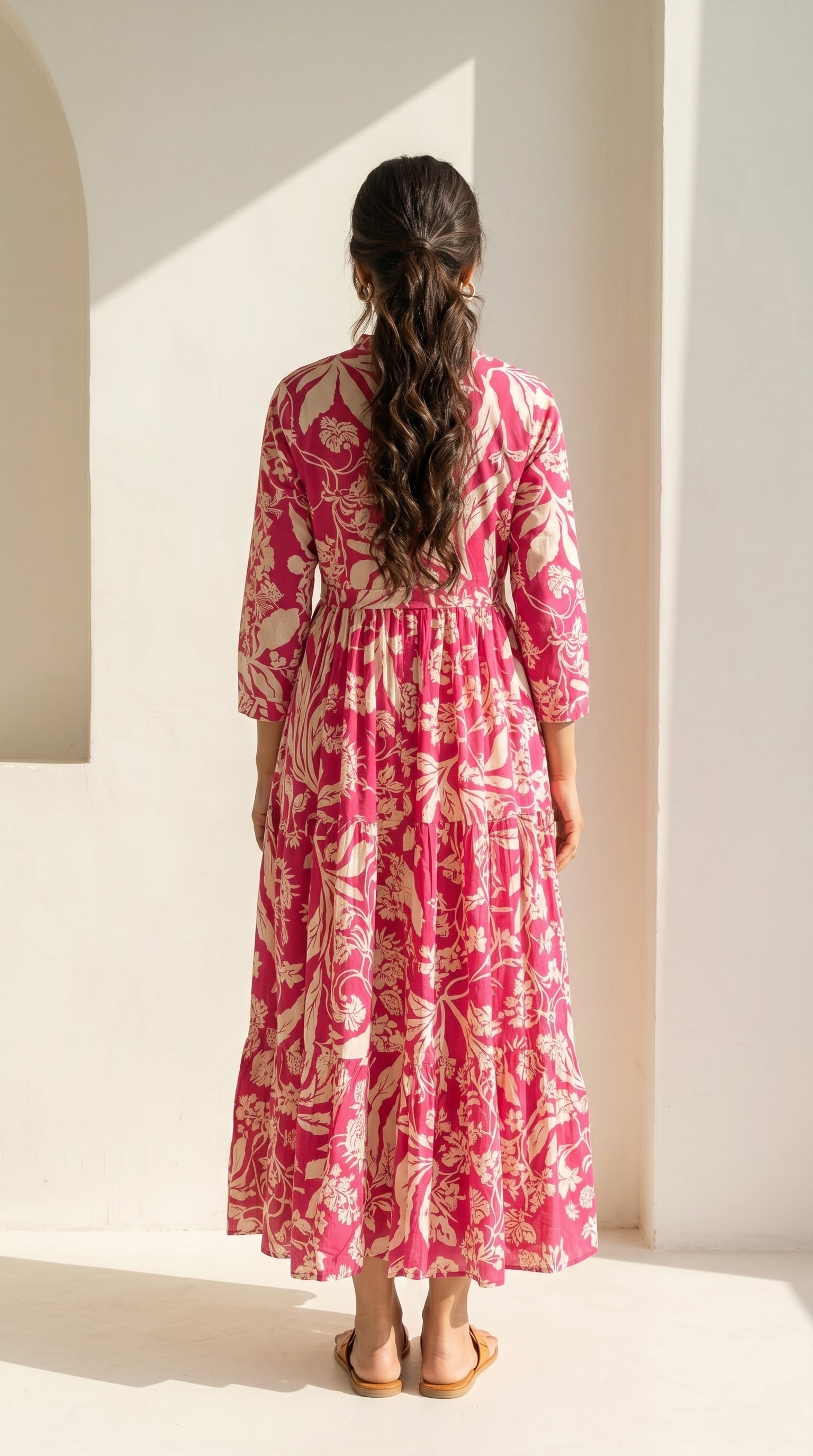 Fuchsia Floral Tiered Cotton Dress