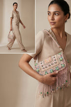 Meher Blush Pink Beaded Fringe Sling Bag