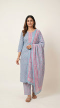 Aarini Powder Blue Cotton Kurta Set