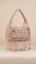 Meher Blush Pink Beaded Fringe Sling Bag
