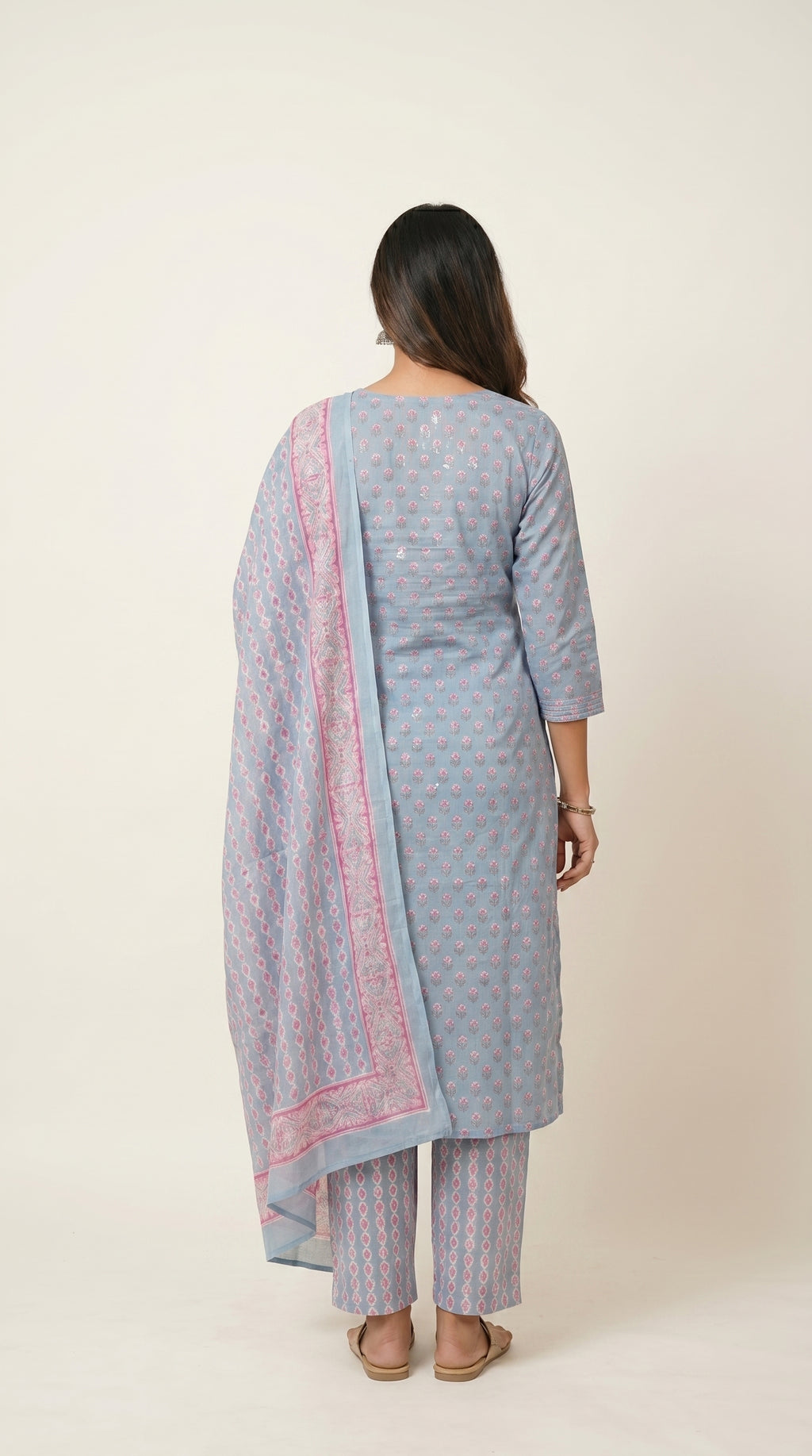 Aarini Powder Blue Cotton Kurta Set