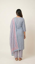 Aarini Powder Blue Cotton Kurta Set