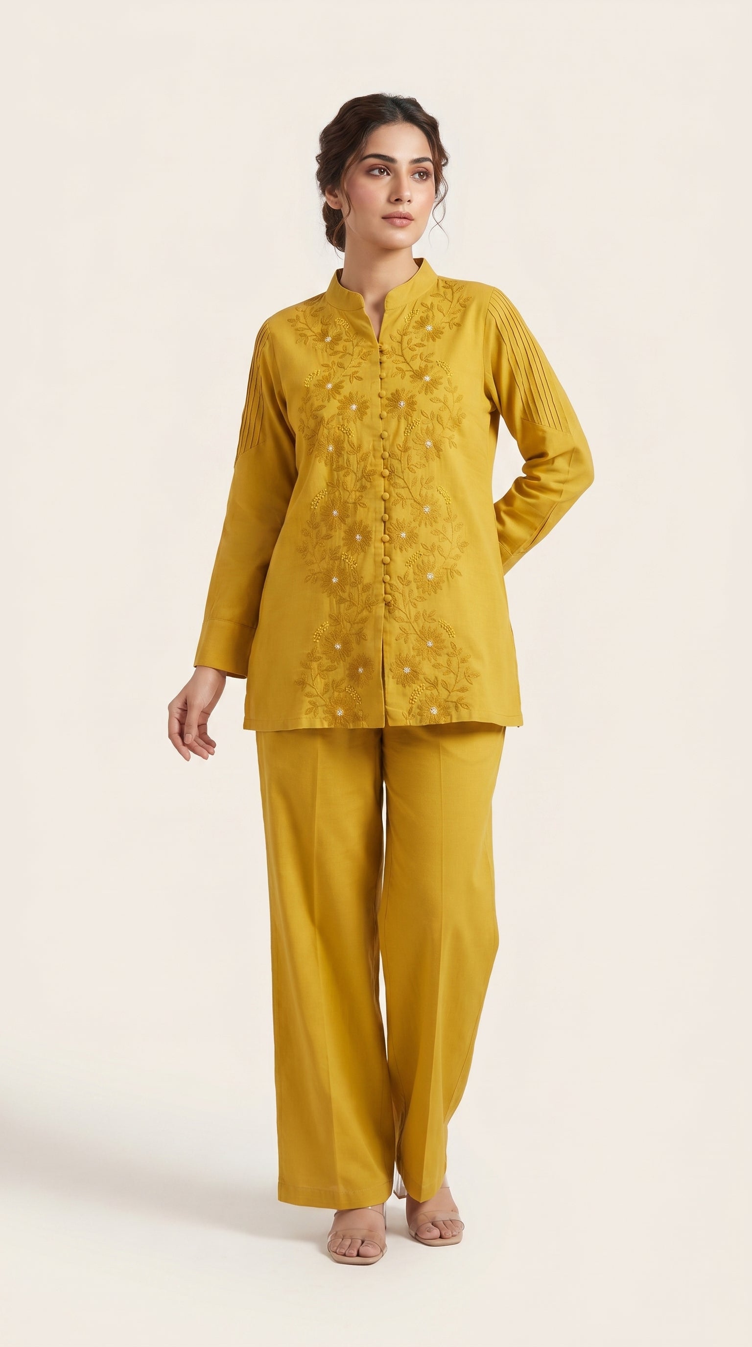 Zaria Mustard Embroidered Co-ord Set
