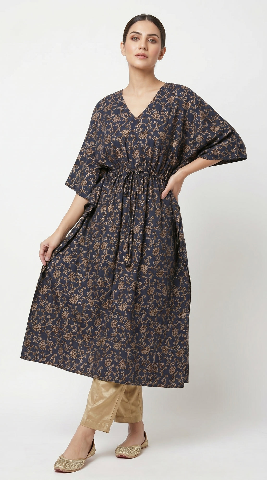 Elira Navy Floral Kaftan Kurta Set
