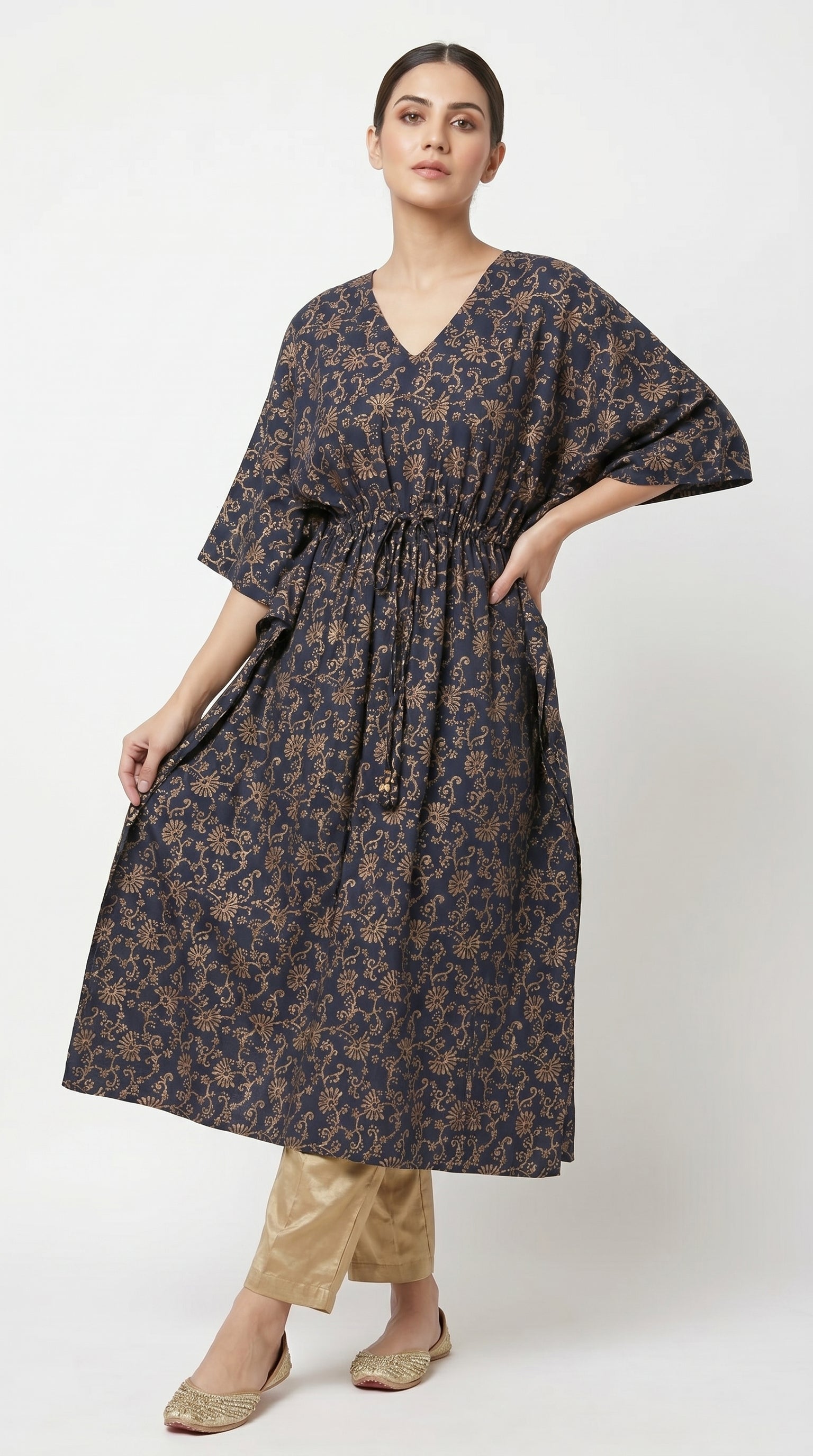 Elira Navy Floral Kaftan Kurta Set