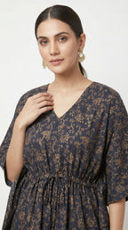 Elira Navy Floral Kaftan Kurta Set