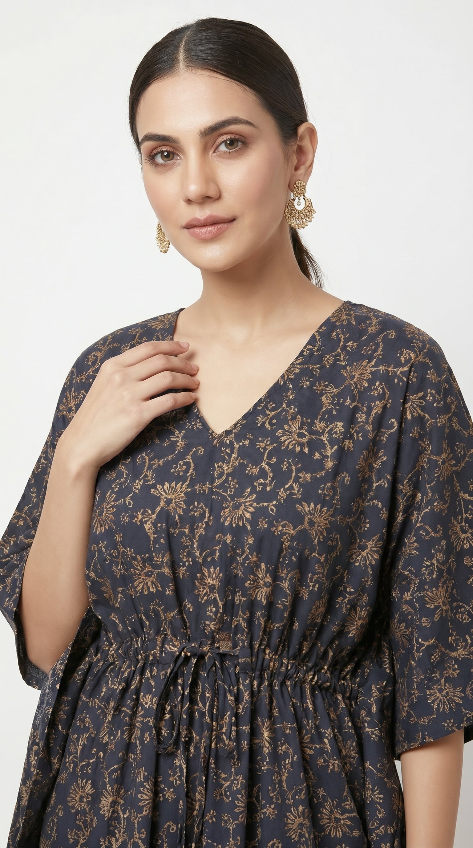 Elira Navy Floral Kaftan Kurta Set