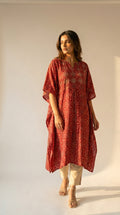 Meher Rust Ajrakh Inspired Kaftan Kurta Set