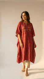 Meher Rust Ajrakh Inspired Kaftan Kurta Set