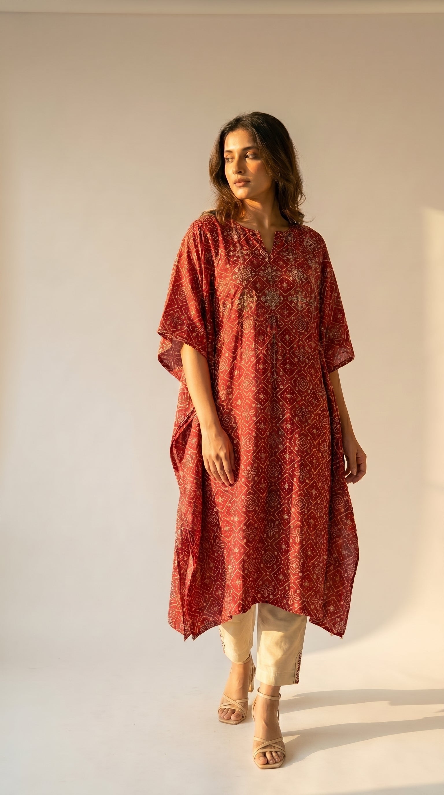 Meher Rust Ajrakh Inspired Kaftan Kurta Set
