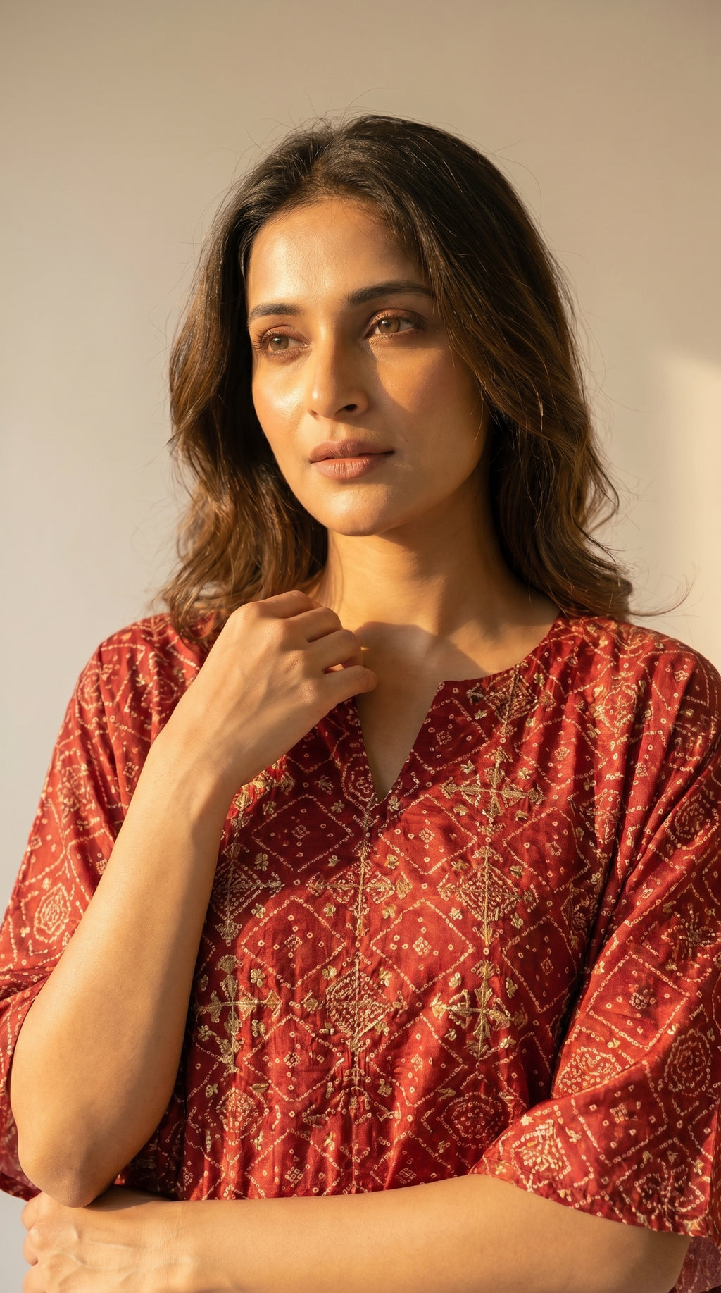 Meher Rust Ajrakh Inspired Kaftan Kurta Set