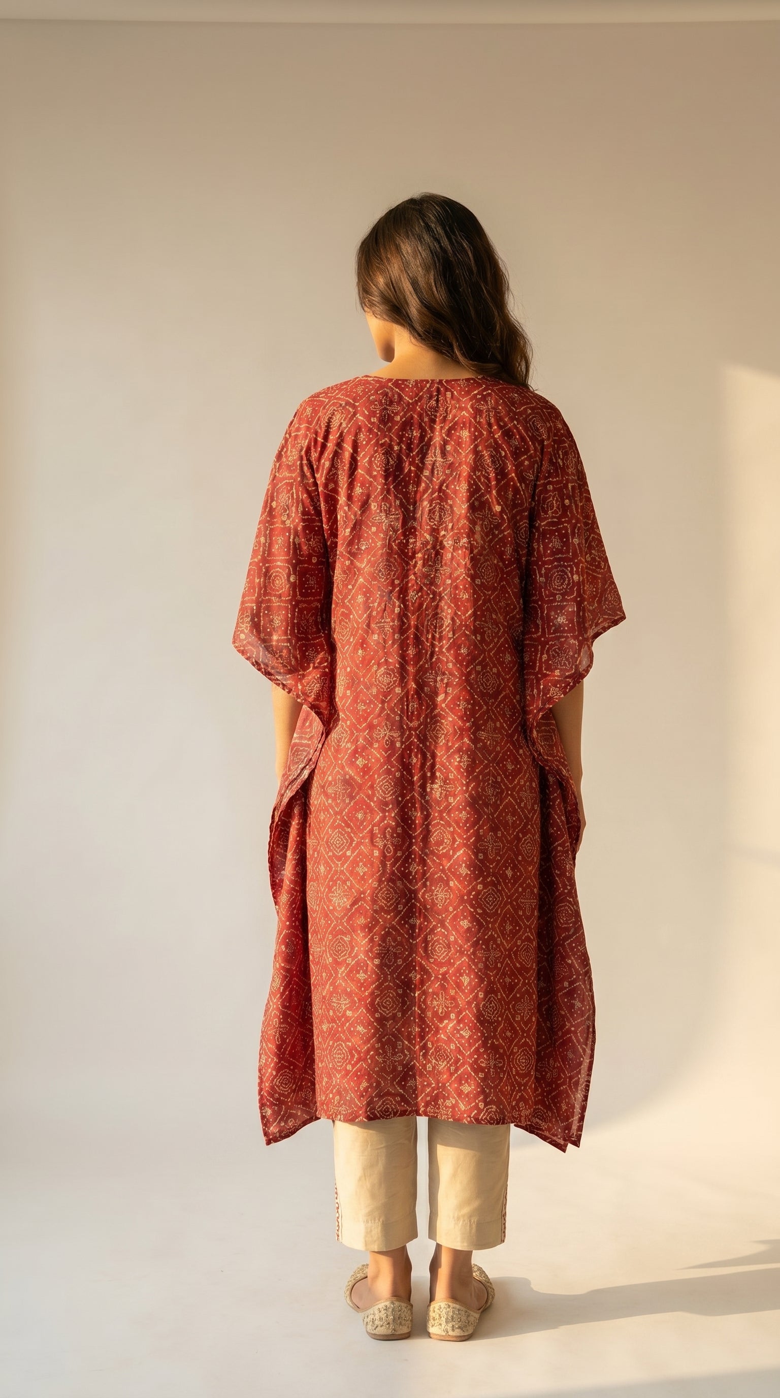 Meher Rust Ajrakh Inspired Kaftan Kurta Set