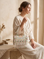 Meher Blush Gold Beaded Fringe Sling Bag
