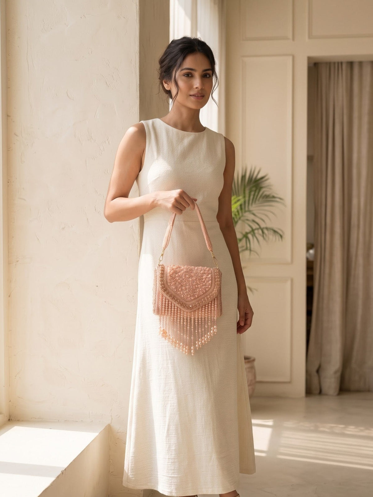 Blush Pearl & Sequin Embellished Sling Bag