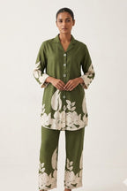 Olive Bloom Maslin Co-ord Set