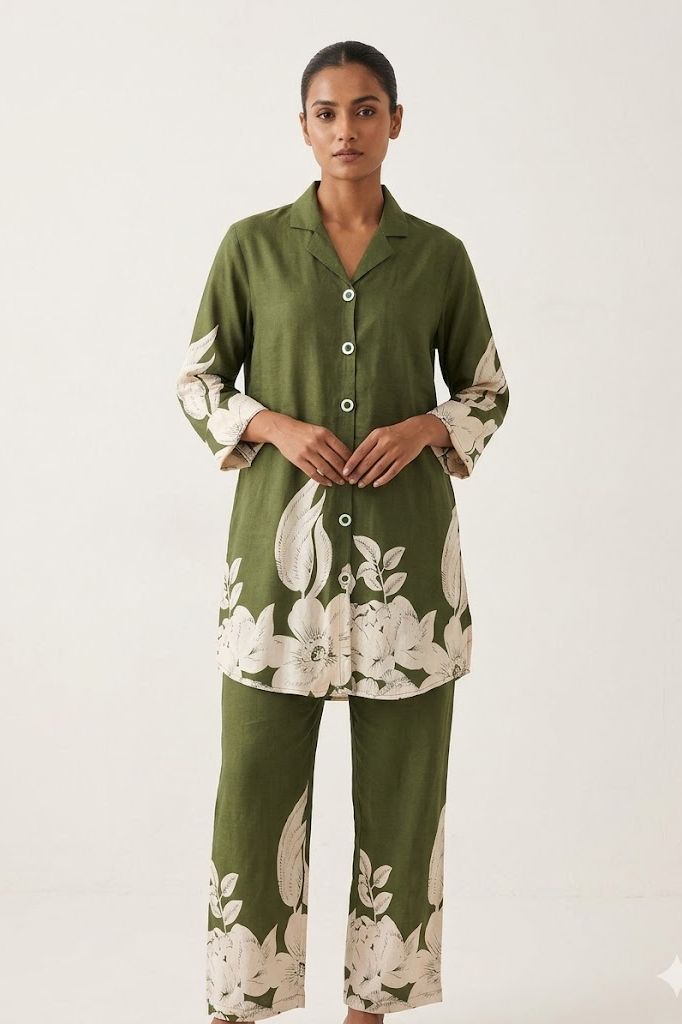 Olive Bloom Maslin Co-ord Set