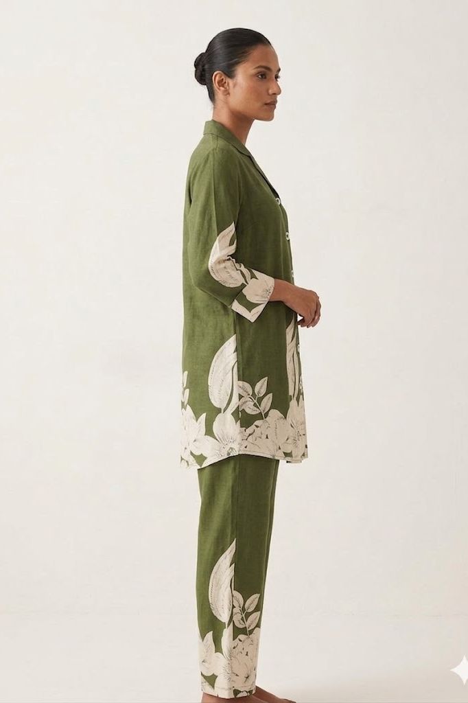 Olive Bloom Maslin Co-ord Set