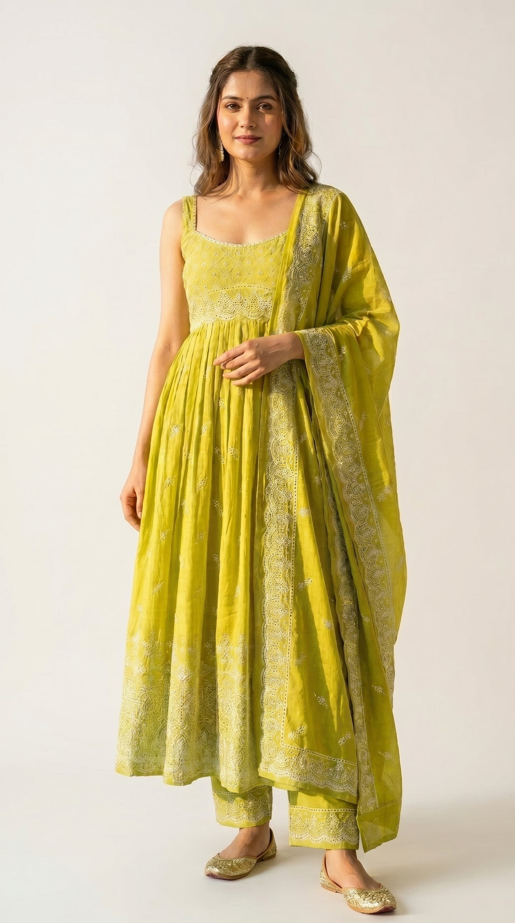 Noor Lime Embroidered Anarkali Set