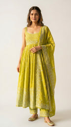 Noor Lime Embroidered Anarkali Set