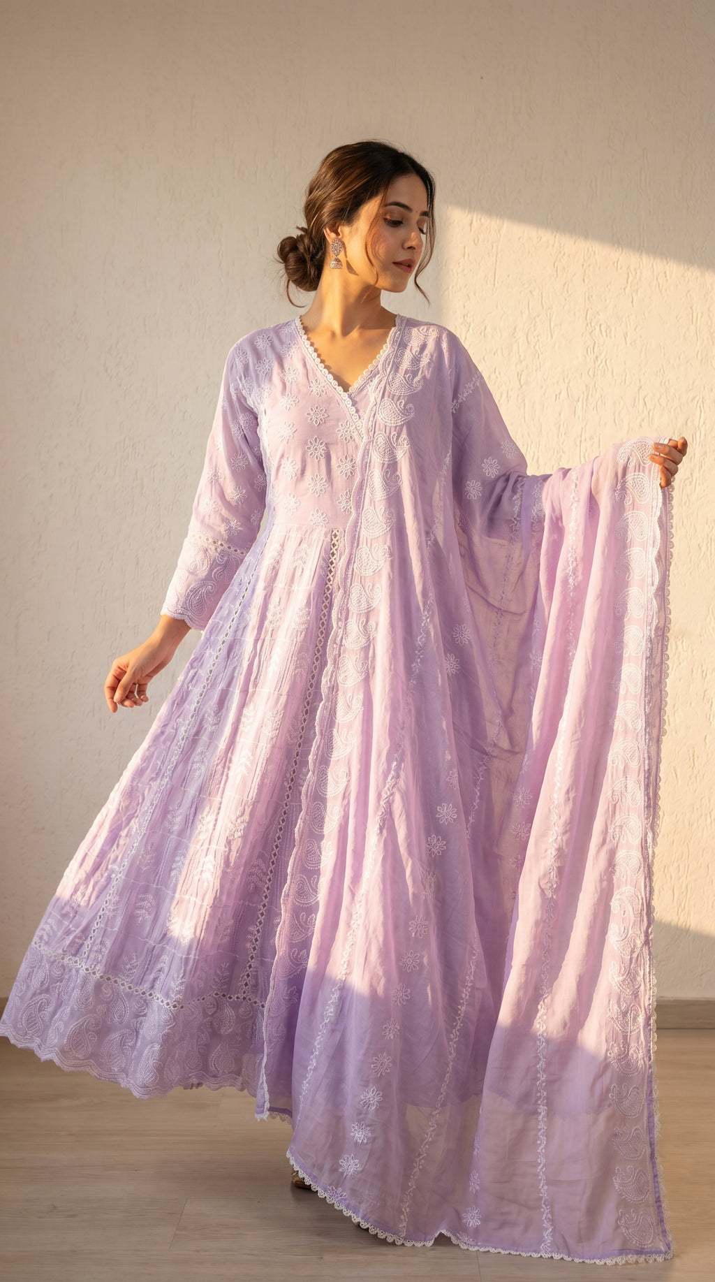 Serene Pastel Embroidered Anarkali Kurta Set